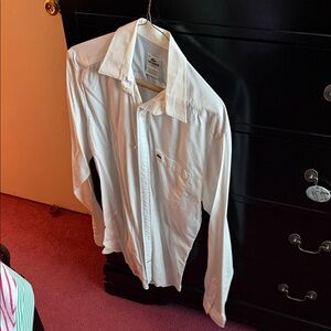 Lacoste White Long-Sleeve Button-Down Shirt with Chest Pocket